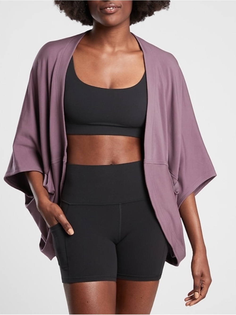 Athleta Nirvana Cocoon Wrap Cardigan Sz XS Mauve Purple Open Front